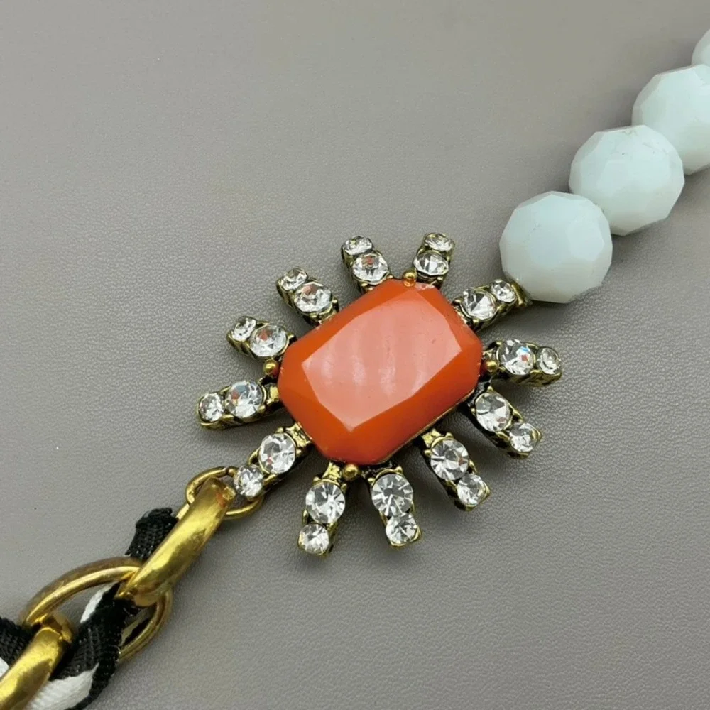 Plunder Bracelet Womens Gold Tone Orange White Black Beaded Rhinestone 8